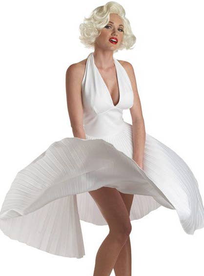 Deluxe Marilyn Monro Classic Sexy White Dress Womens Fancy Dress Costume - zoom image