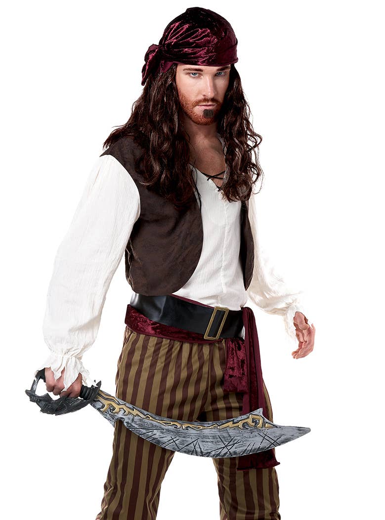 Rogue Pirate Deluxe Men's Buccaneer Fancy Dress Costume - Close Up Image