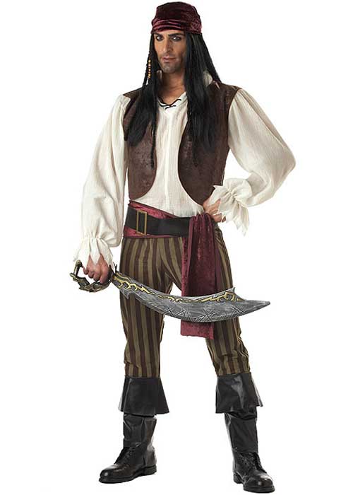 Rogue Pirate Deluxe Men's Buccaneer Fancy Dress Costume - Alternative Image