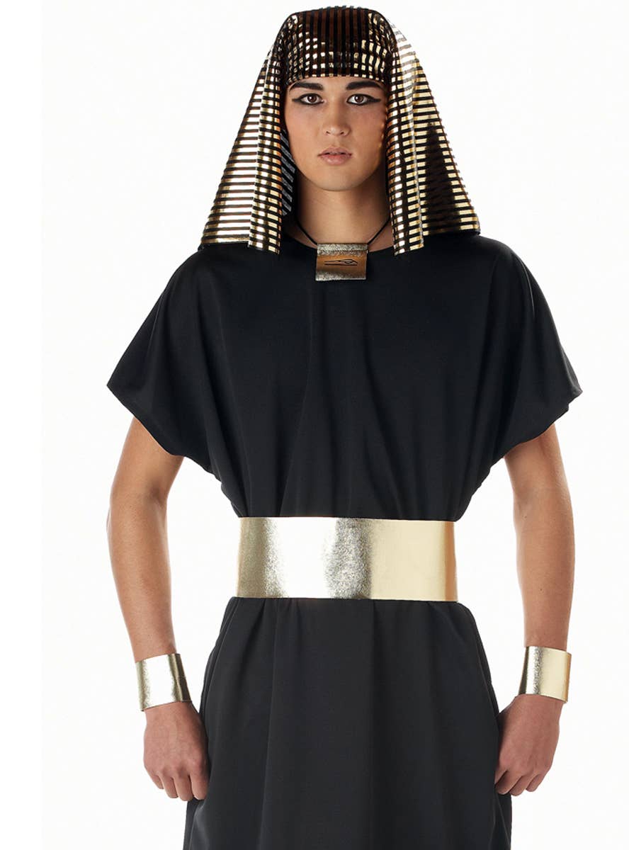 King Tut Men's Egyptian Pharaoh Costume Black and Gold Close Up Image