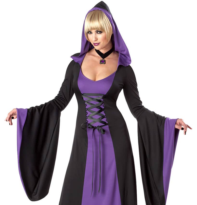 Hooded Black and Purple Robe Women's Halloween Costume - Alternative Image