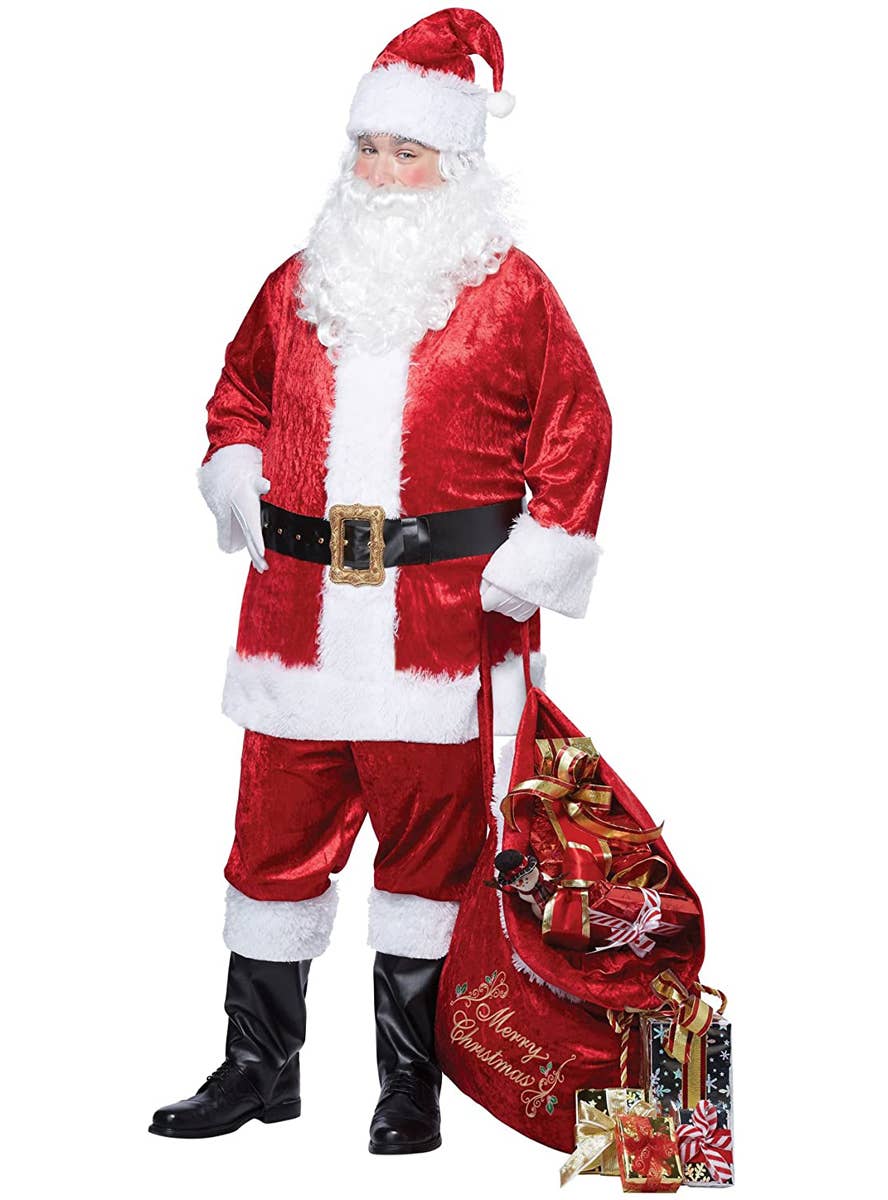 Men's Santa  Suit Classic Velvet Father Christmas Costume Front