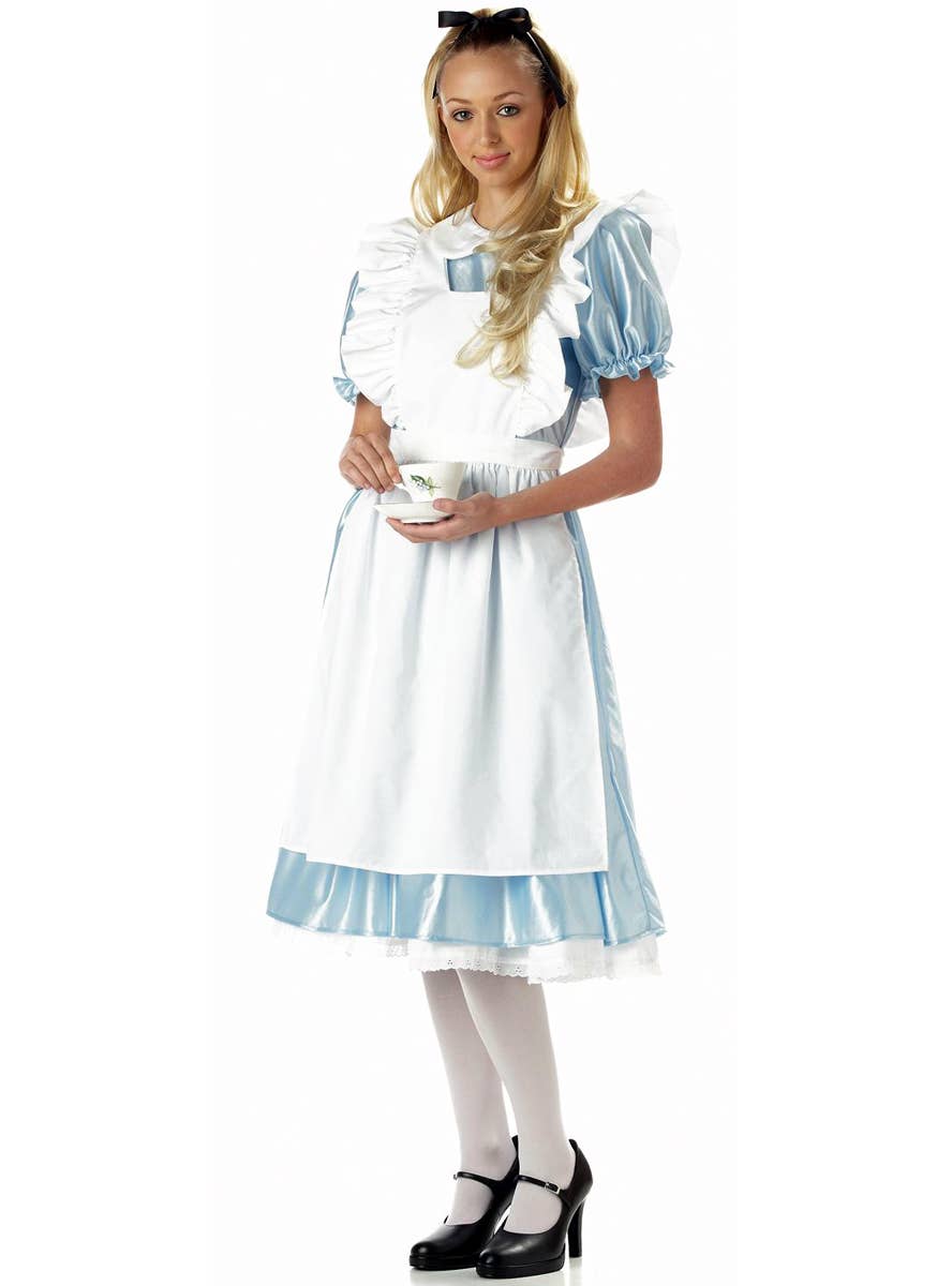 Women's Satin Blue Classic Alice In Wonderland Fancy Dress Costume Alternative Image