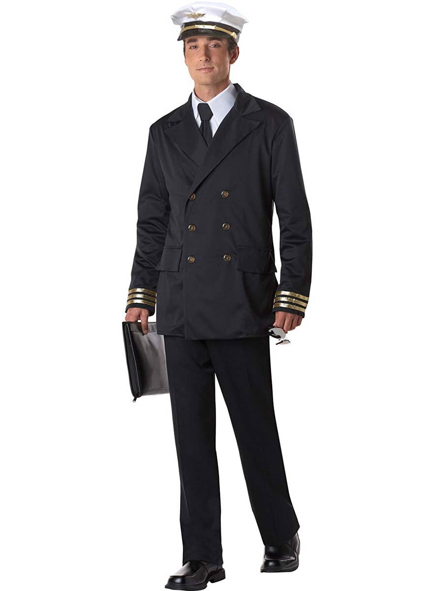 Black Retro Flight Captain Outfit | Mens Pilot Uniform Costume