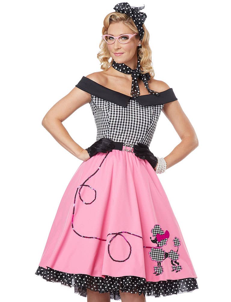 50's Retro Women's Pink Poodle Skirt Costume Close Up