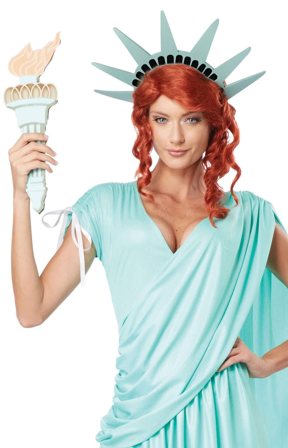 Lady Liberty Mint-Green Adult's Fancy Dress Costume Close Up Image