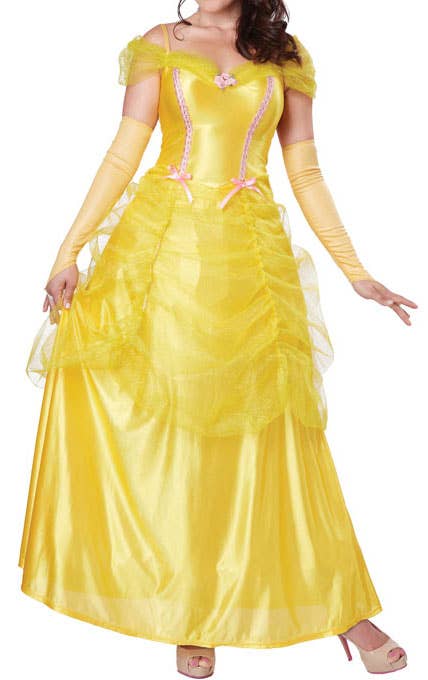 Womens Long Yellow Disney Princess Belle Costume for Adults - Close Image
