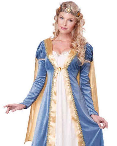 Women's Blue, Gold and White Empress Rennaissance Dress Up Costume - Close Image