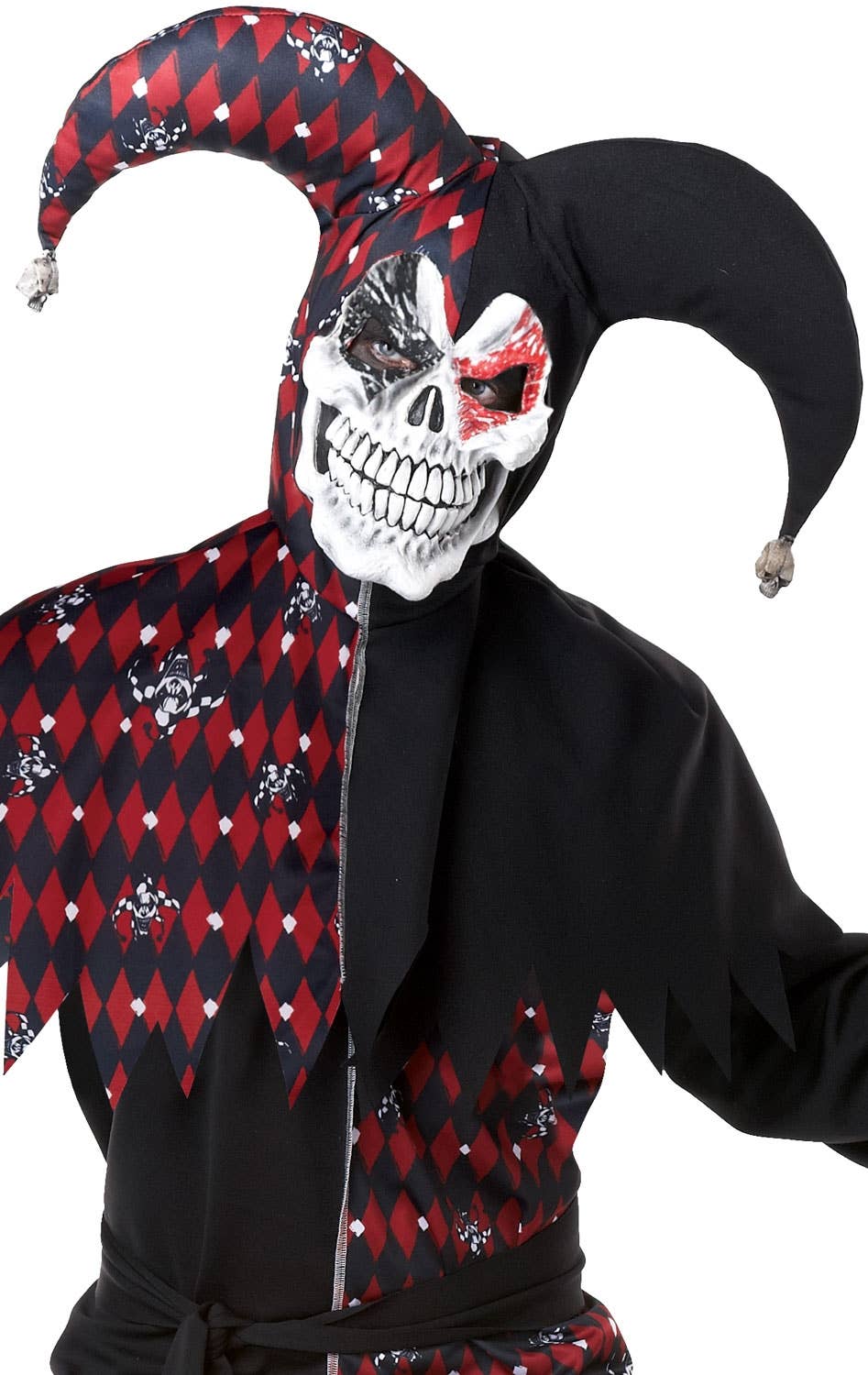 Sinister Court Jester Red and Black Adult's Costume Close Up Image