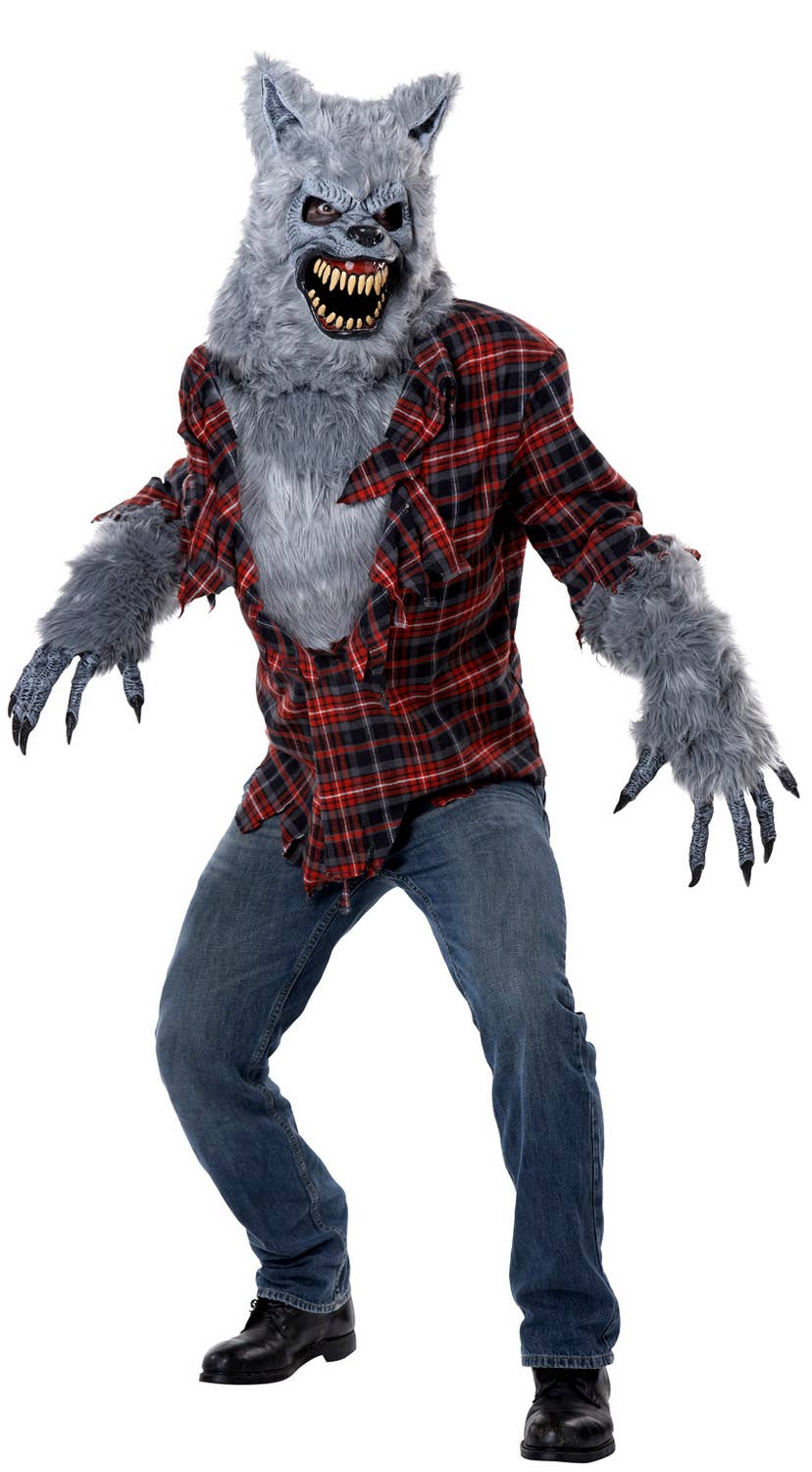 Lycan Mens Grey Werewolf Halloween Fancy Dress Costume