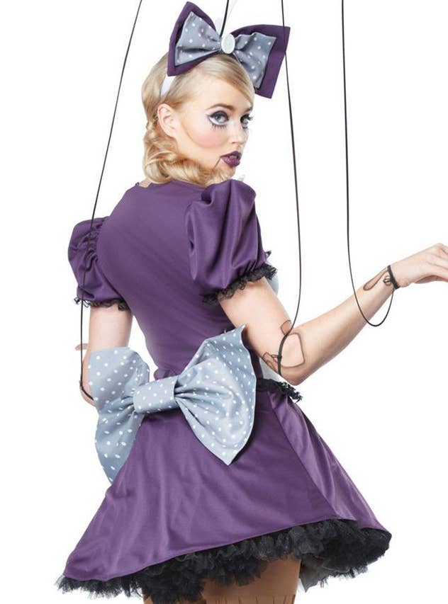 Women's Halloween Marionette Doll Fancy Dress Costume Close Back Image