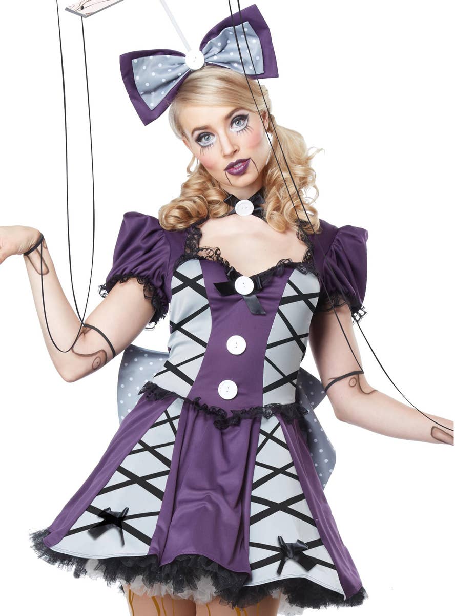 Women's Halloween Marionette Doll Fancy Dress Costume Close Front Image