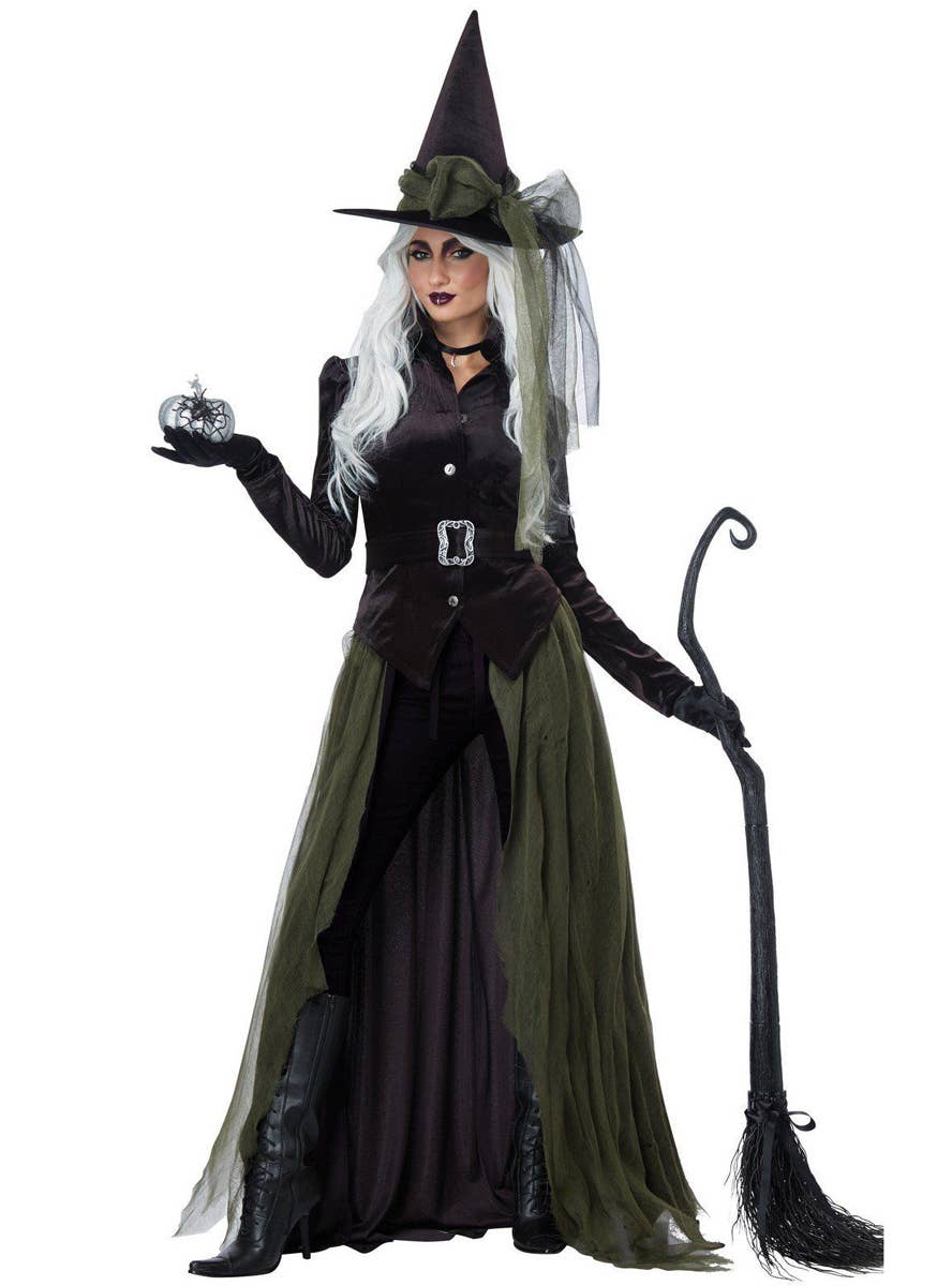 Women's Green Gothic Witch Halloween Fancy Dress Costume Alt Image