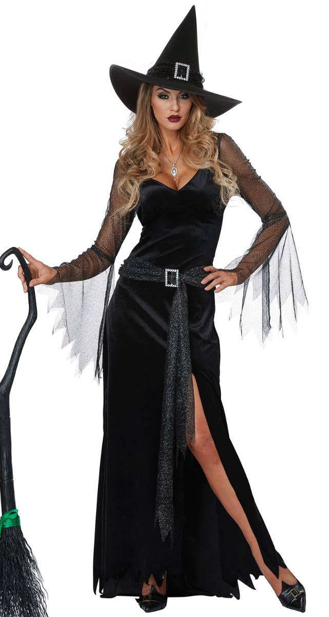 Rich Witch Women's Halloween Black Glitter Sexy Fancy Dress Costume Alt Image