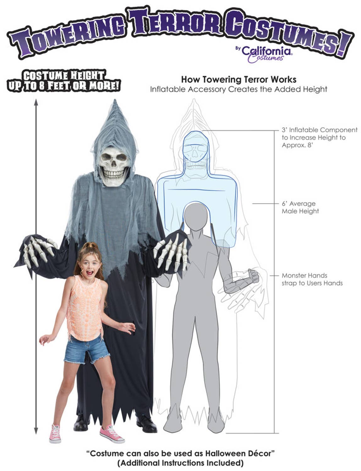 Adult's Towering Terror 8ft Grim Reaper Halloween Fancy Dress Costume and Decoration View 3