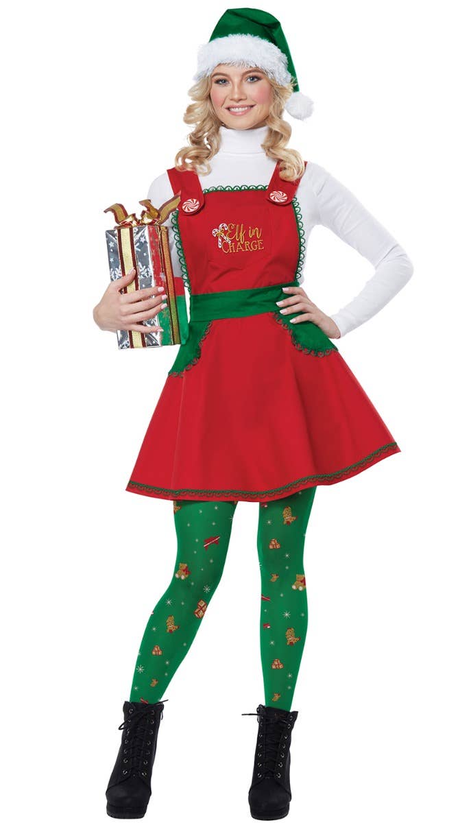 Image of Elf in Charge Women's Fancy Dress Christmas Costume - Main Photo
