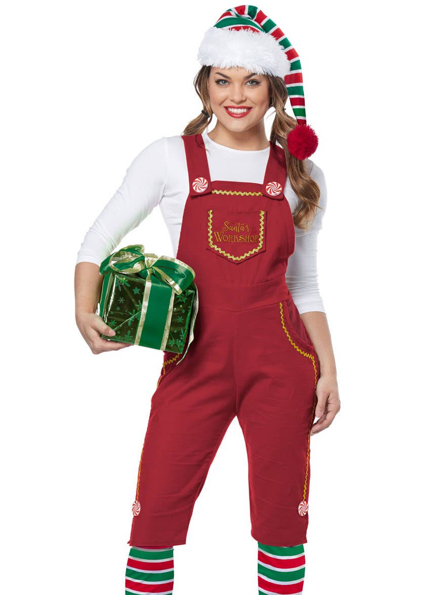 Red Santa's Workshop Elf Costume Women's Christmas Outfit Close Image