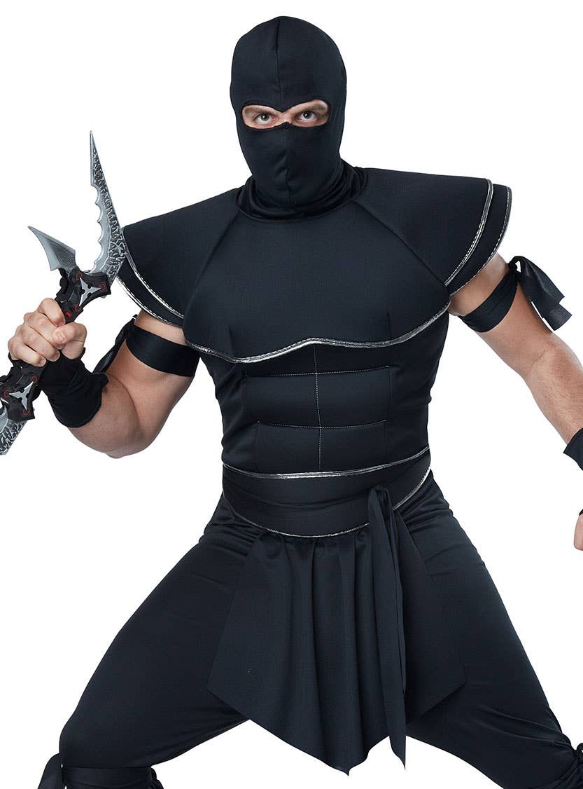 Men's Black Ninja Warrior Fancy Dress Costume Close Image