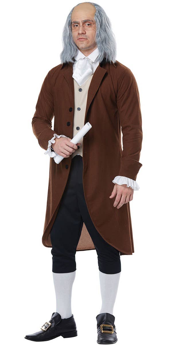 Men's Brown Colonial Man Historical Fancy Dress Costume Main Image