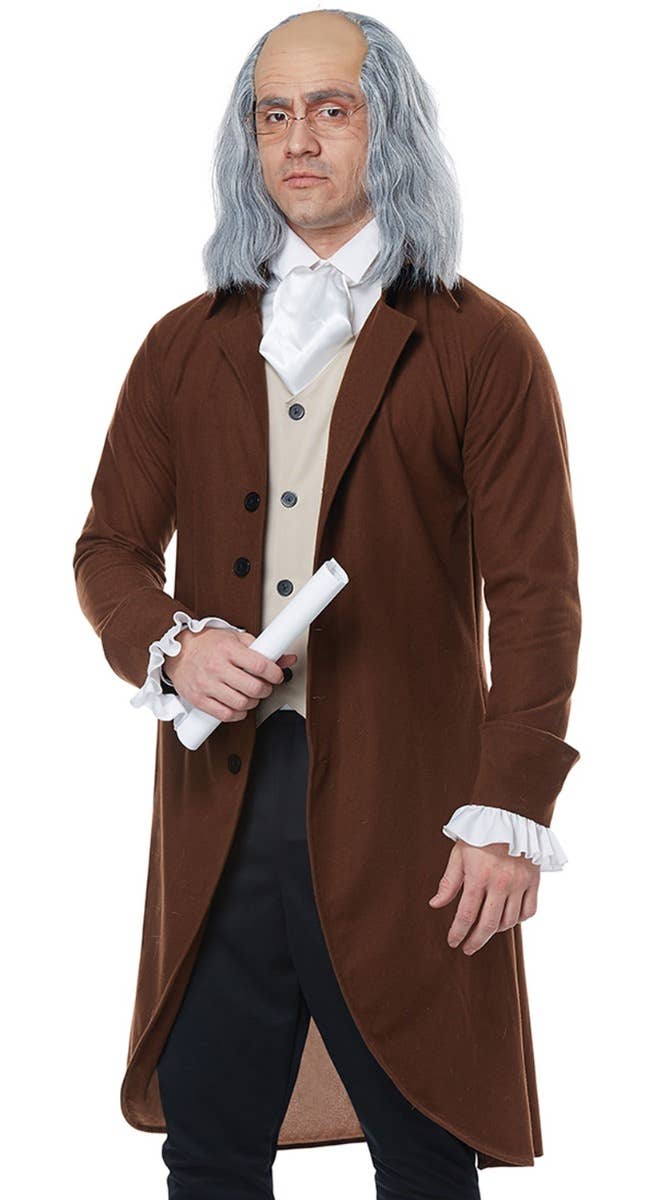 Men's Brown Colonial Man Historical Fancy Dress Costume Close Image