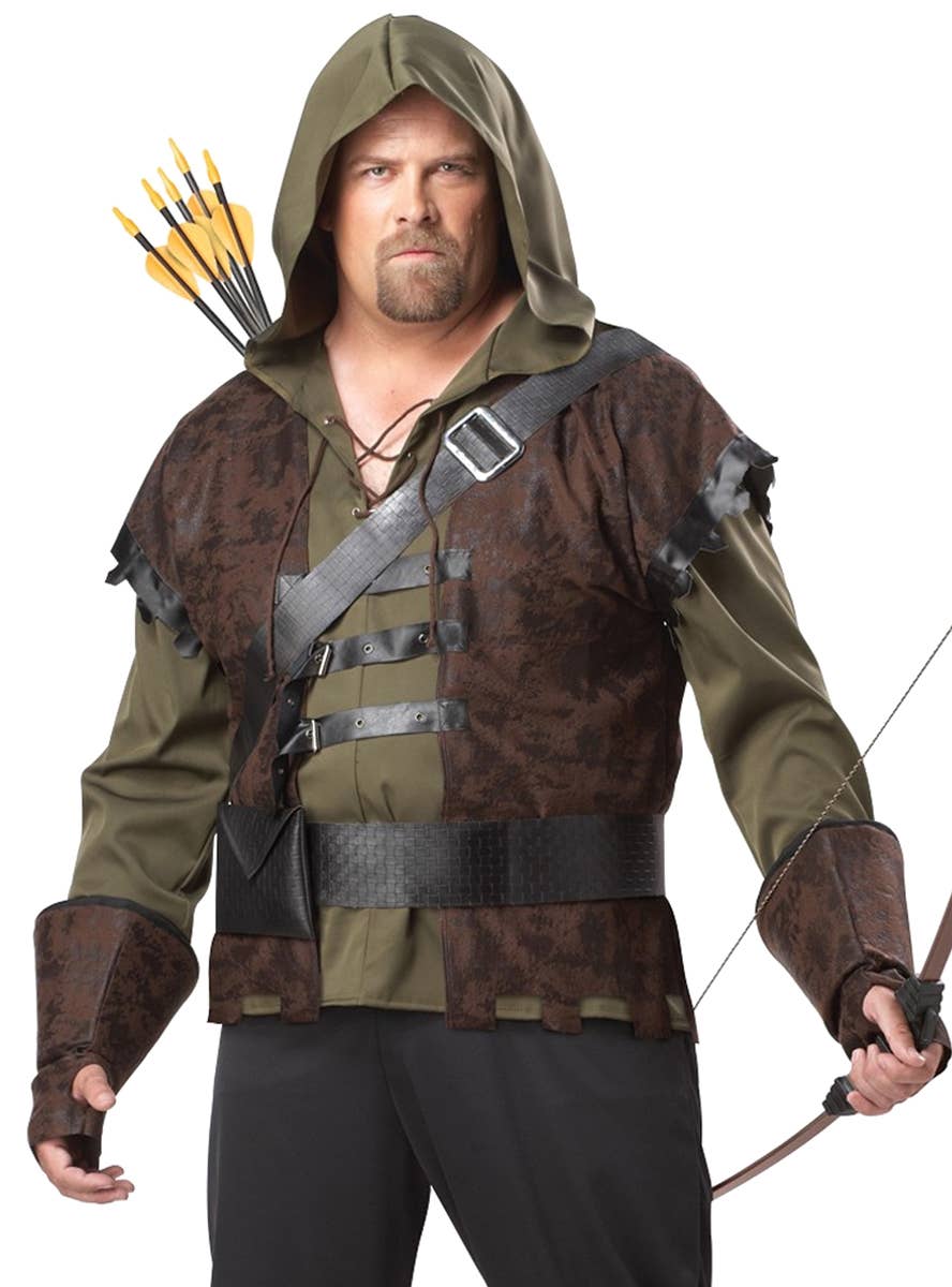 Robin Hood Men's Plus Size Medieval Dress Up Costume - Close Up Image