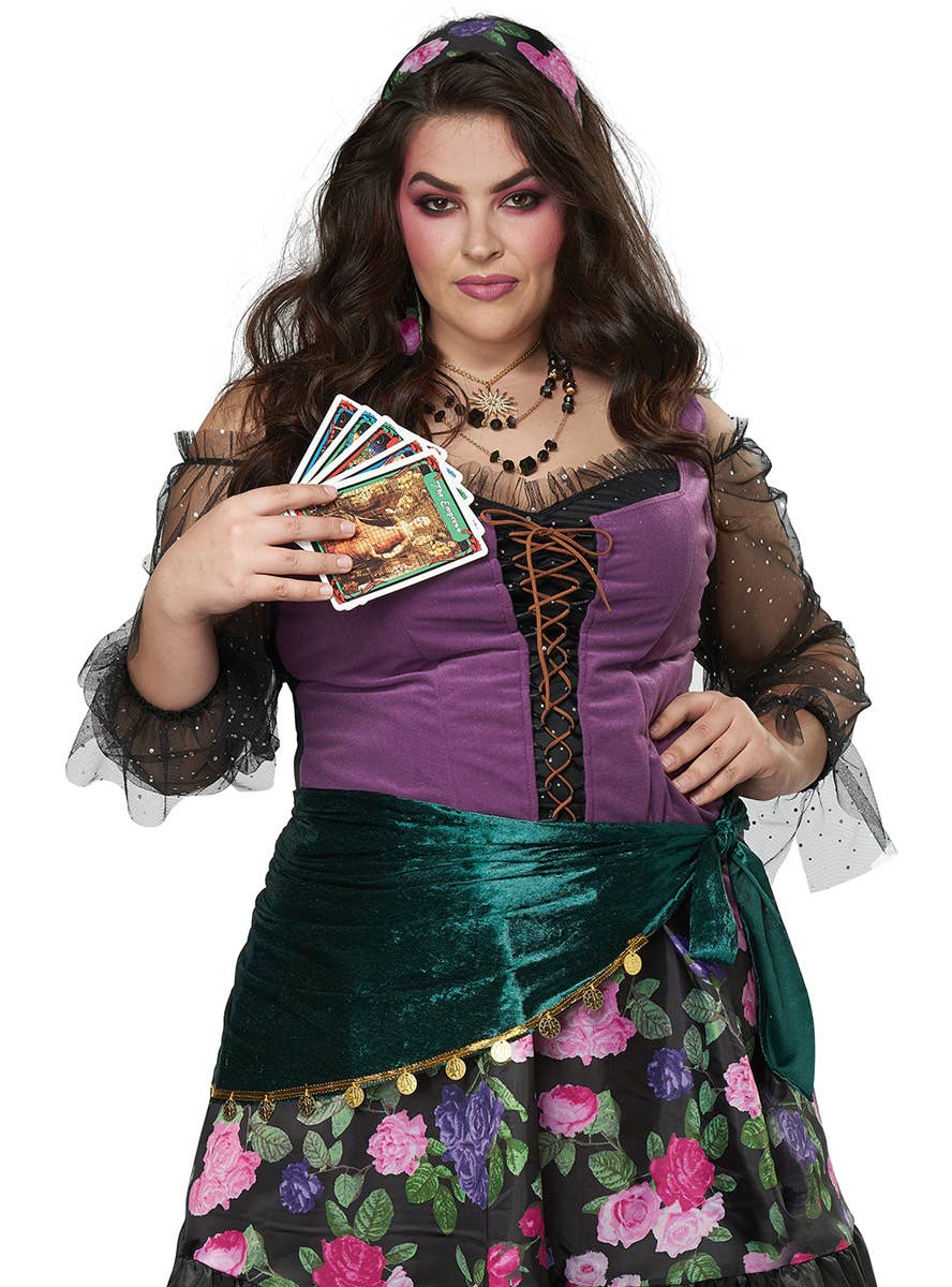 Women's Plus Size Mystical Charmer Fortune Teller Costume - Close Up Image