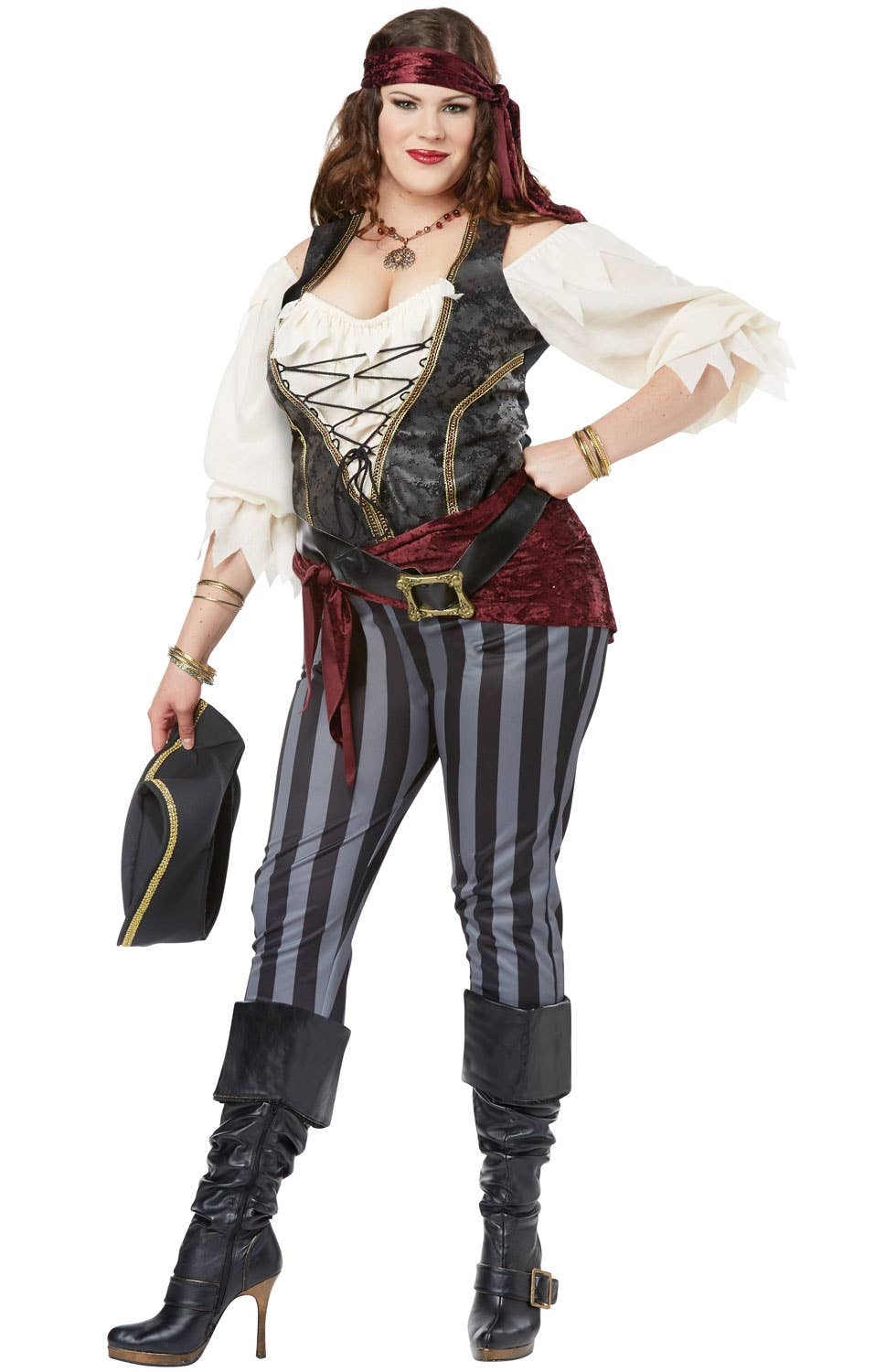 Plus Size Buccaneer Women's Black and Grey Pirate Costume Image 3