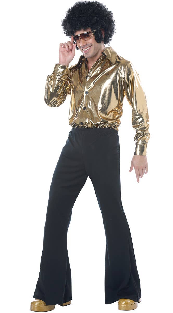 Gold Metallic Disco King Costume | Plus Size Mens Disco 70s Outfit