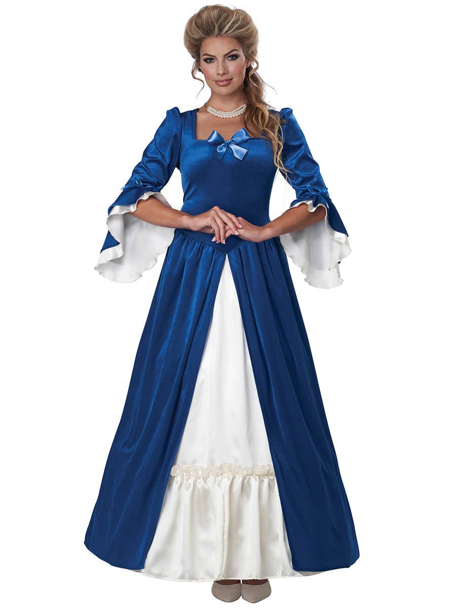 Deluxe Blue Colonial Era Martha Washington Women's Costume - Alt Front Image