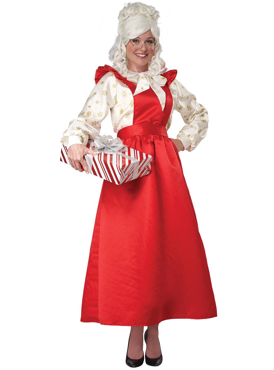 Women's Mrs Claus Red Pinafore Dress with Apron Christmas Costume without Apron - Front Image