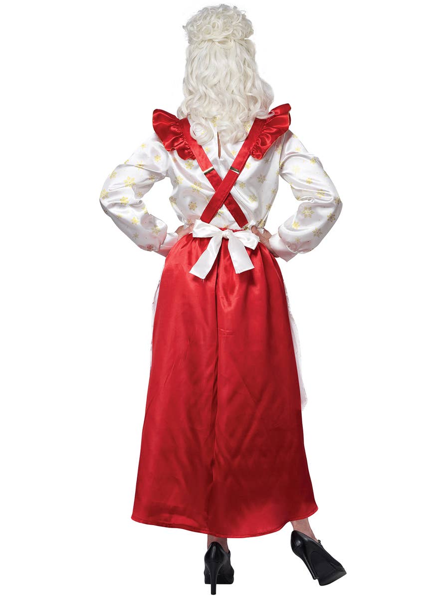 Women's Mrs Claus Red Pinafore Dress with Apron Christmas Costume - Back Image