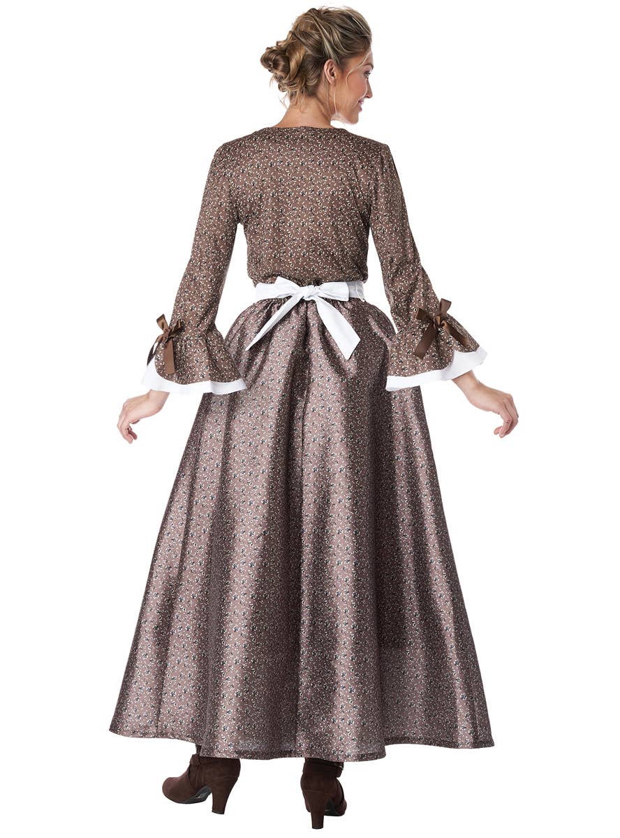 Women's Floral Brown American Colonial Costume - Back Image