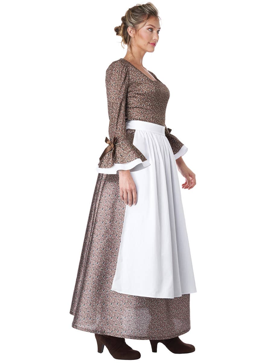 Women's Floral Brown American Colonial Costume - Side Image