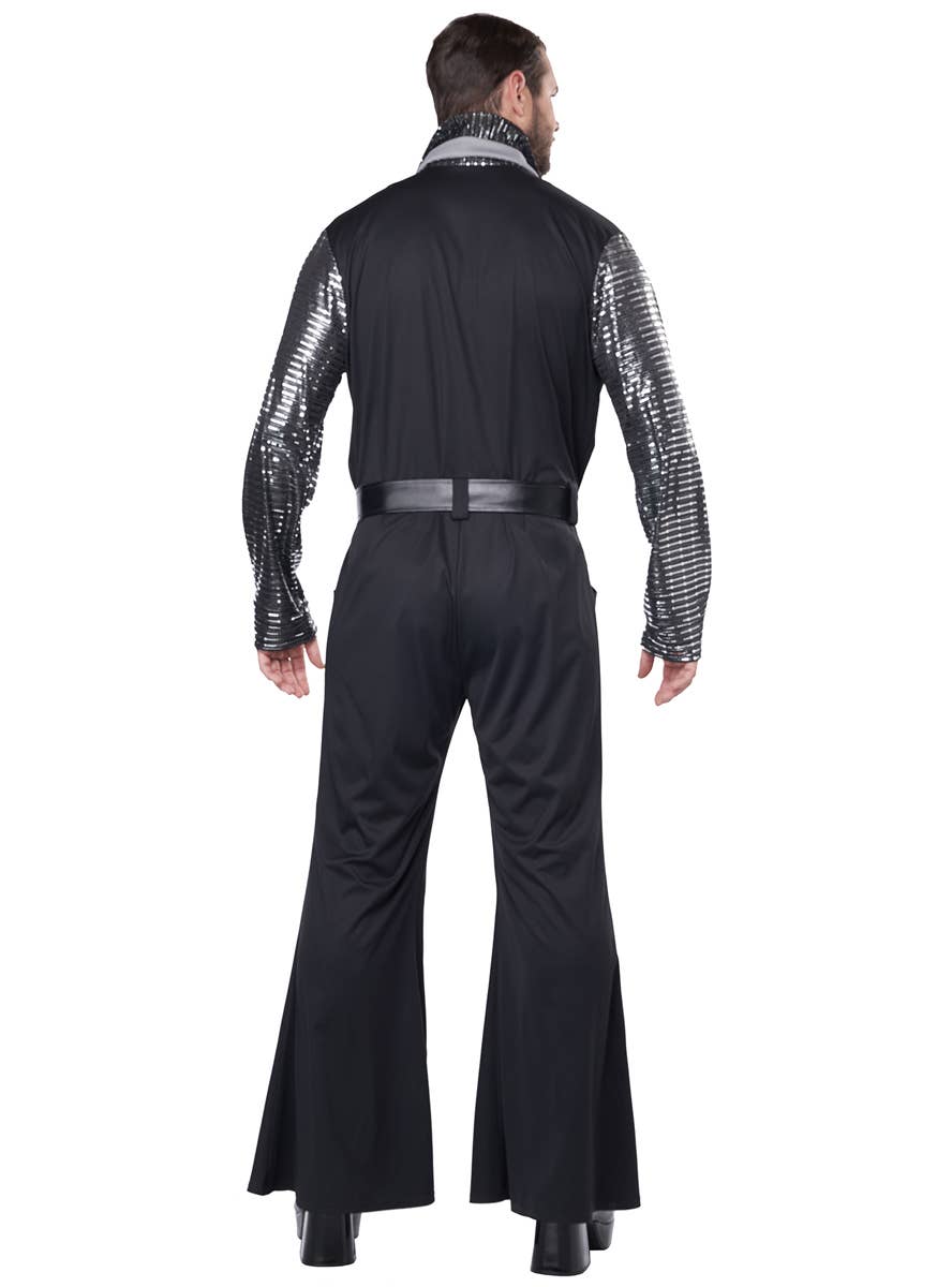 Black and Silver Men's Flashy 70's Costume Jumpsuit - Back Image