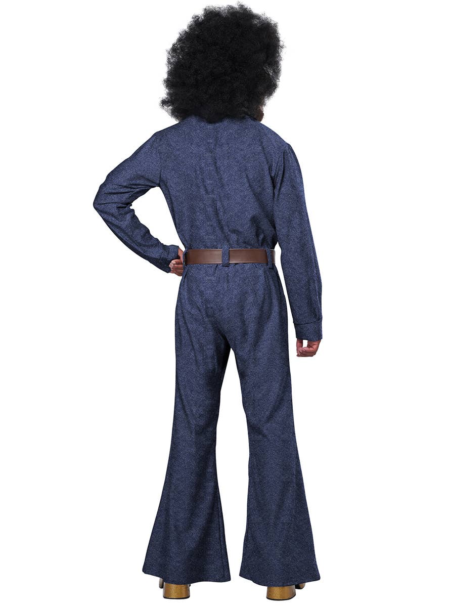 Blue Faux Denim Men's 1970s Disco Costume - Back Image