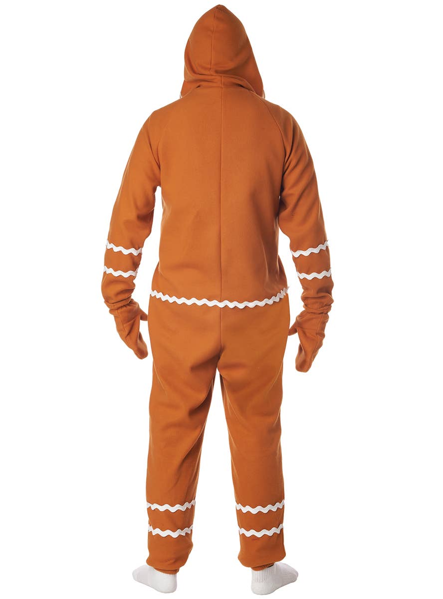 Brown Fleece Gingerbread Man Christmas Costume for Unisex Adults - Back Image