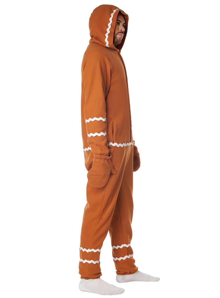 Brown Fleece Gingerbread Man Christmas Costume for Unisex Adults - Side Image