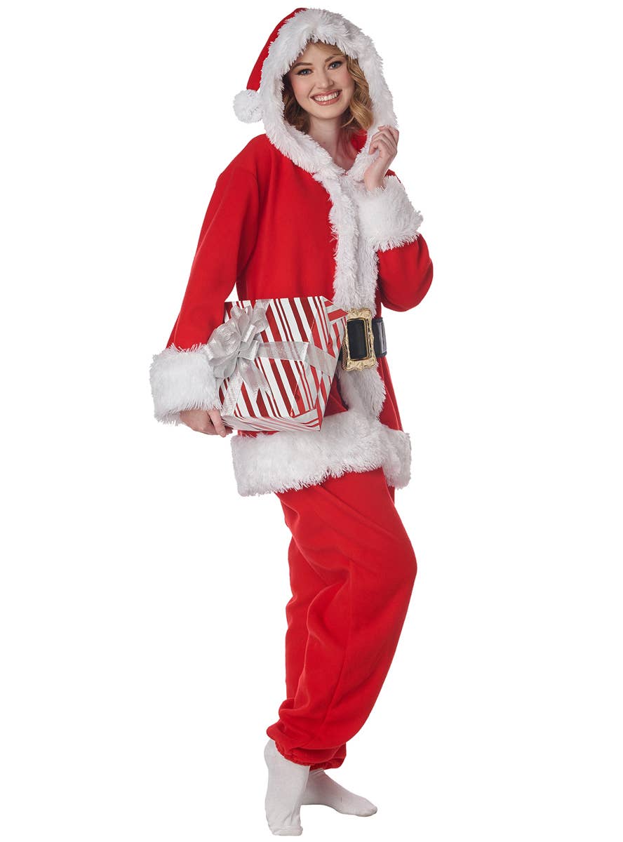 Fleece Santa Claus Christmas Costume for Unisex Adults - Women's Front Image