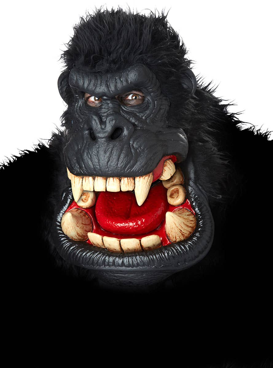 Mouth Moving Black Gorilla Latex Mask with Black Fur Main View