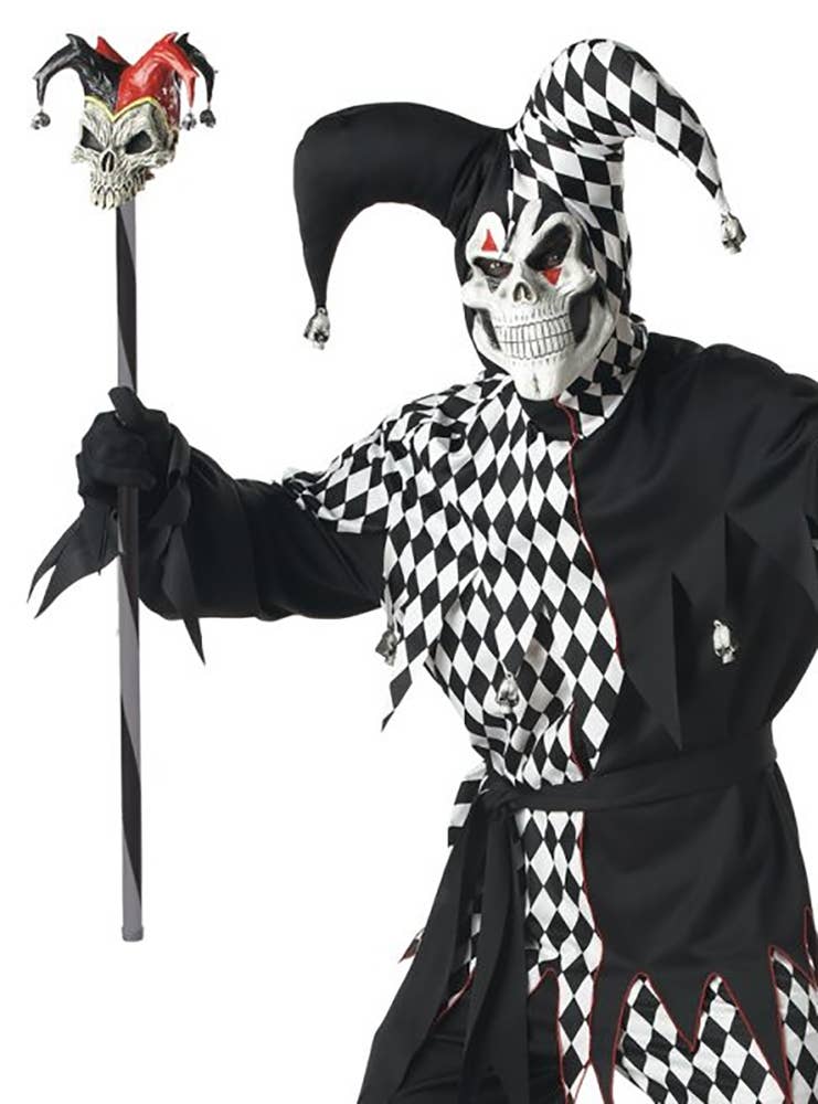 Black Red and White Jester Skull Halloween Costume Cane