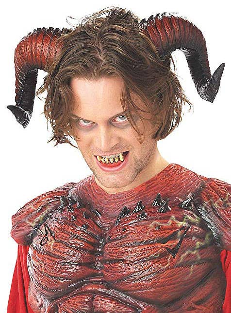 Demon Horns Red and Black Large Pointed Rotten Teeth Set Devil Halloween Adult Costume Accessory Main Image