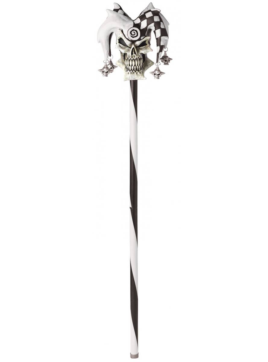 Black and White Psycho Jester Halloween Costume Cane Full Image