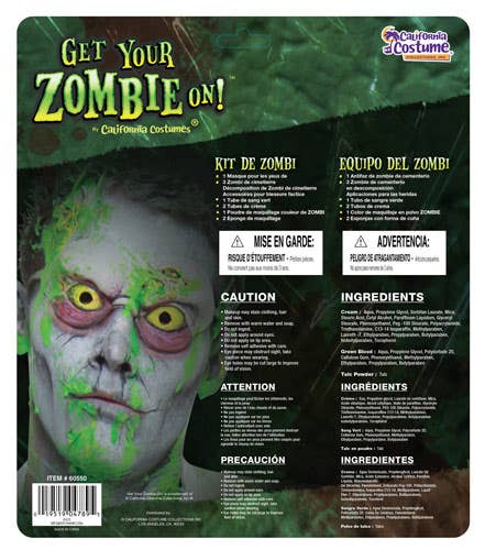 Adult's Zombie Halloween Special Effects Make Up And Mask Kit Costume Accessory Packaging Back Image