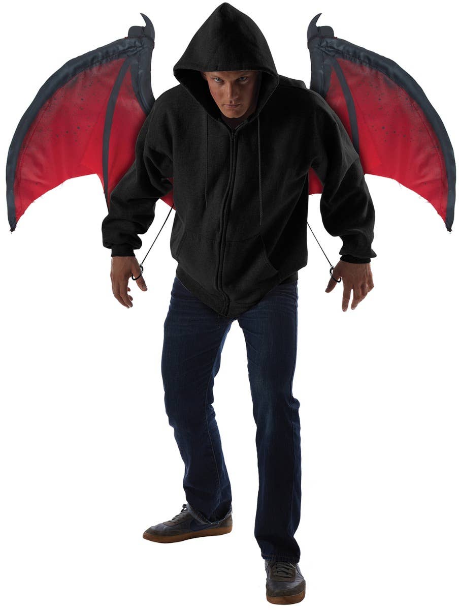 Men's Black And Red Halloween Movable Moving Bat And Devil Costume Wings 1.22m Costume Accessory Image 3