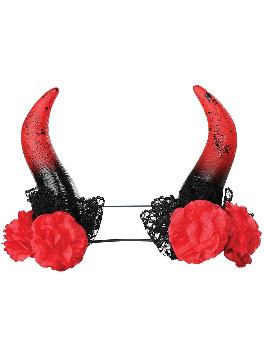 Women's Red Devil Horns With Flowers Alternative Image