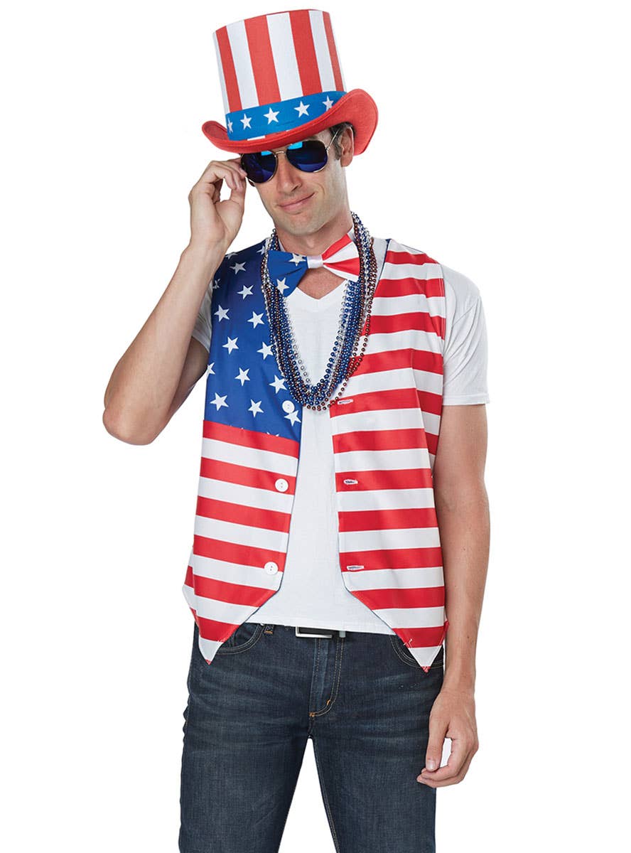 July 4th Men's American Patriot Fancy Dress Costume - Alt  Image