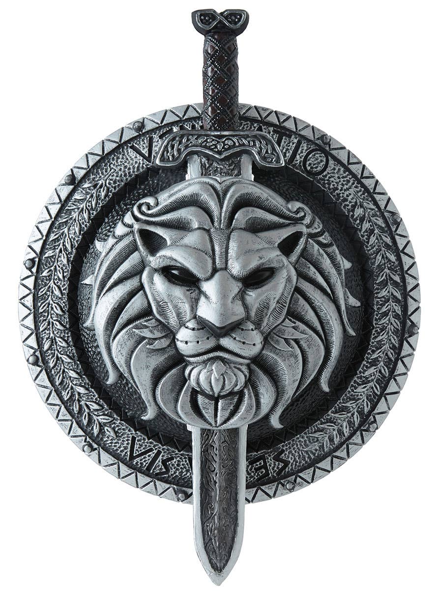 Lion Head Silver Sword and Shield Medieval Accessory Set main Iamge