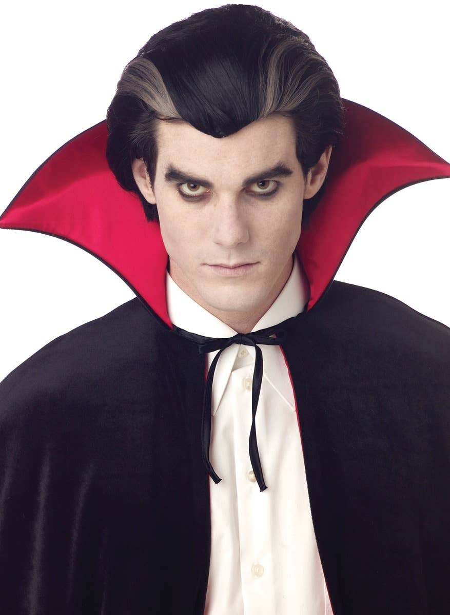 Black And White Streaked Men's Halloween Vampire Costume Wig  Image 2