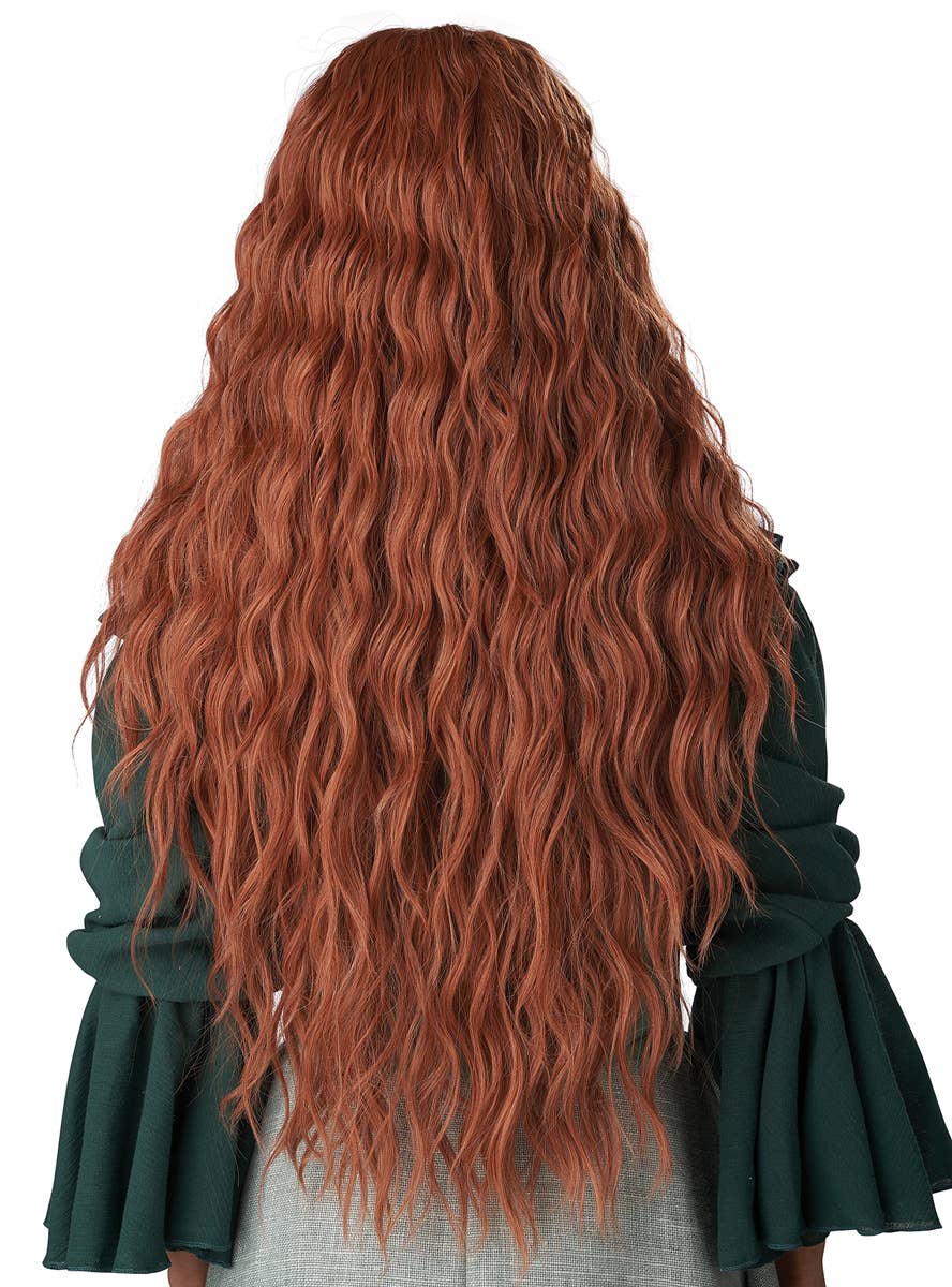 Extra Long Curly Auburn Renaissance Maiden Costume Wig for Women - Back Image