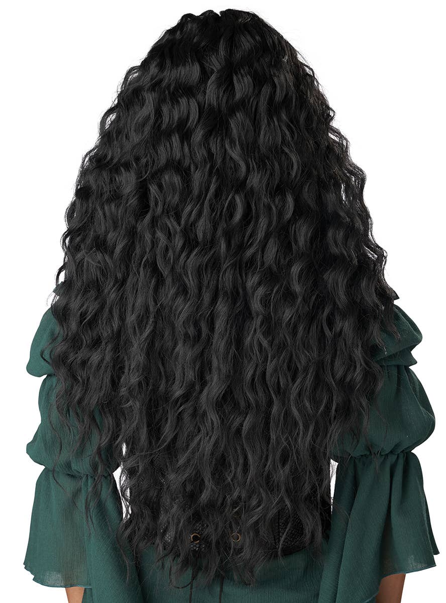 Extra Long Curly Black Renaissance Maiden Costume Wig for Women - Back Image